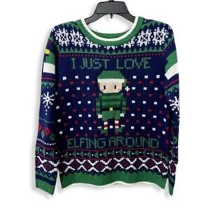 33 Degree Sweater "I Just Love Elfing Around" Long Sleeve Multicolor Boys XL NWT